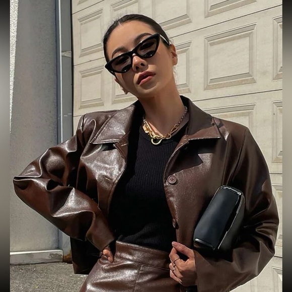 Jackets & Blazers - SINGLE BREAST PU CROPPED LEATHER JACKET